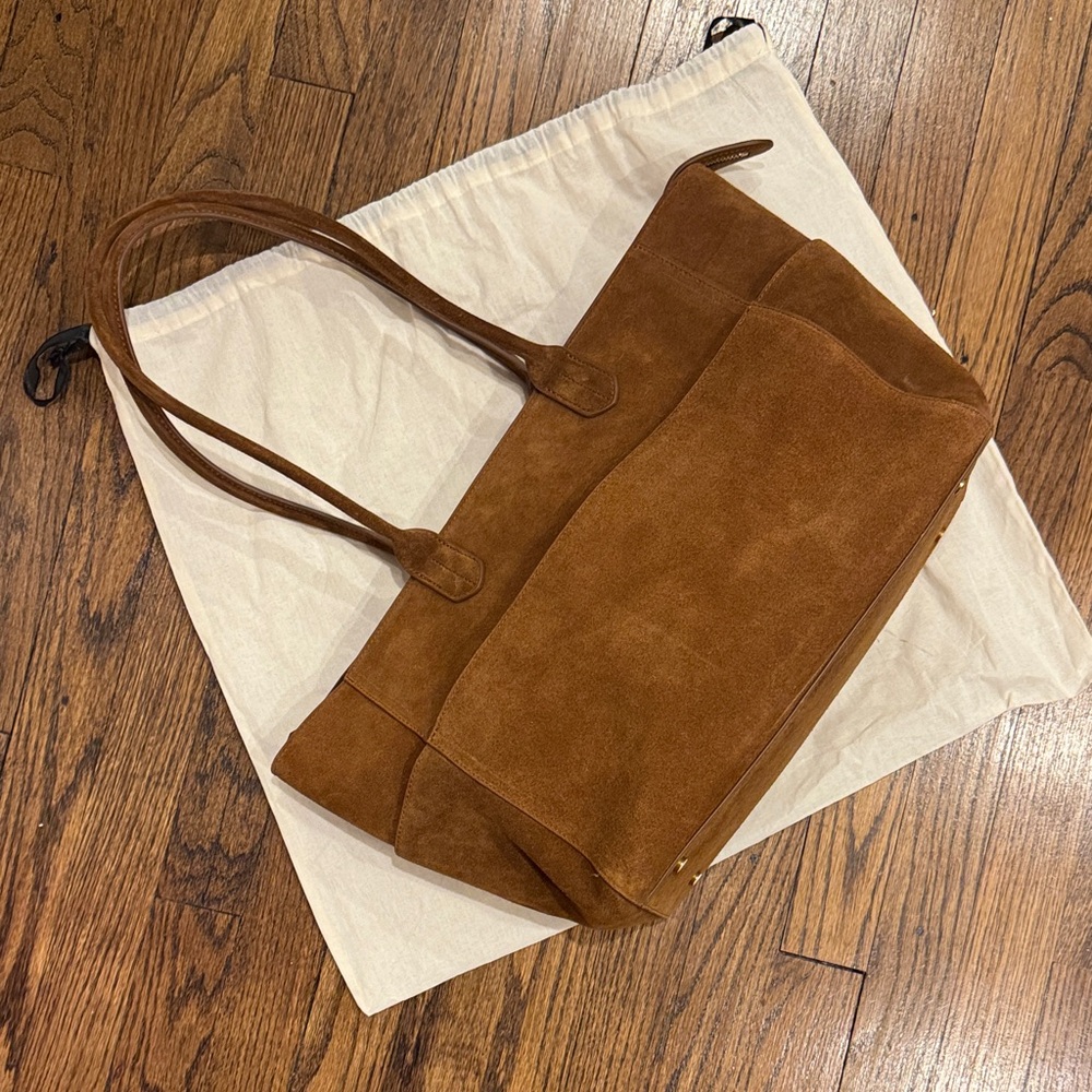 Quince Suede Zip Top Tote Bag in Whiskey Brown